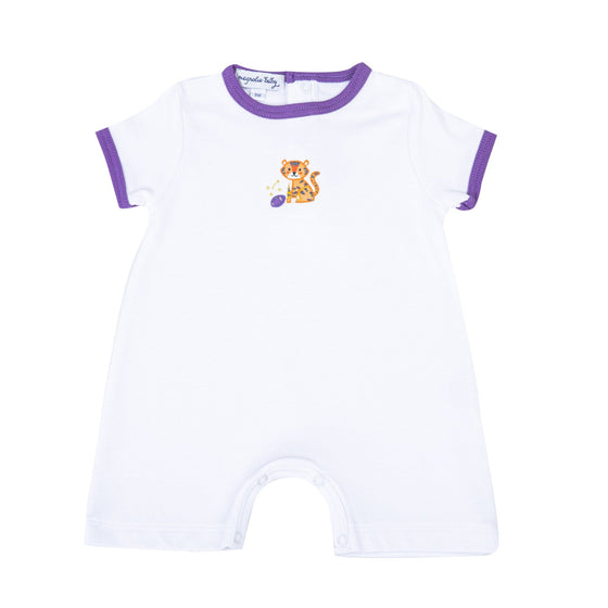 Tiger Pride Embroidered Short Playsuit - Purple Gold - Magnolia BabyShort Playsuit