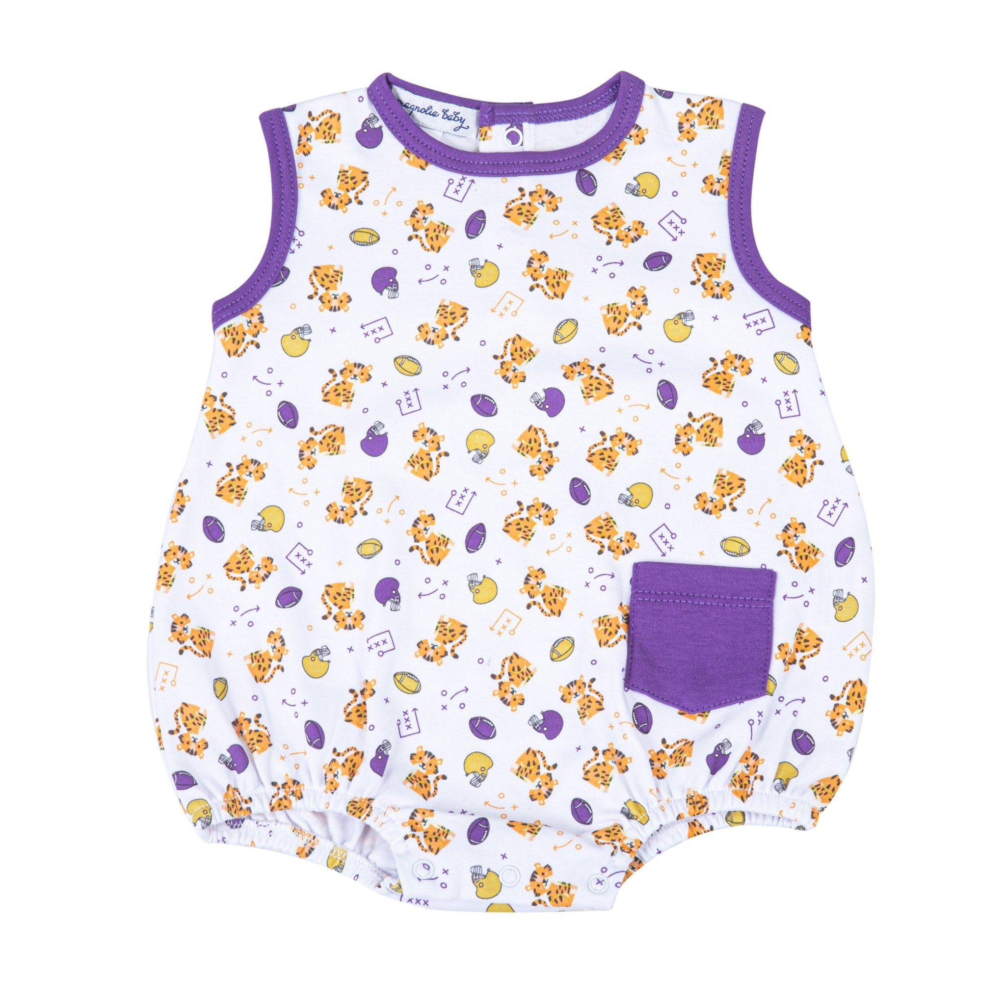 Tiger Pride Print Boy Bubble - Purple Gold - Magnolia BabyBubble