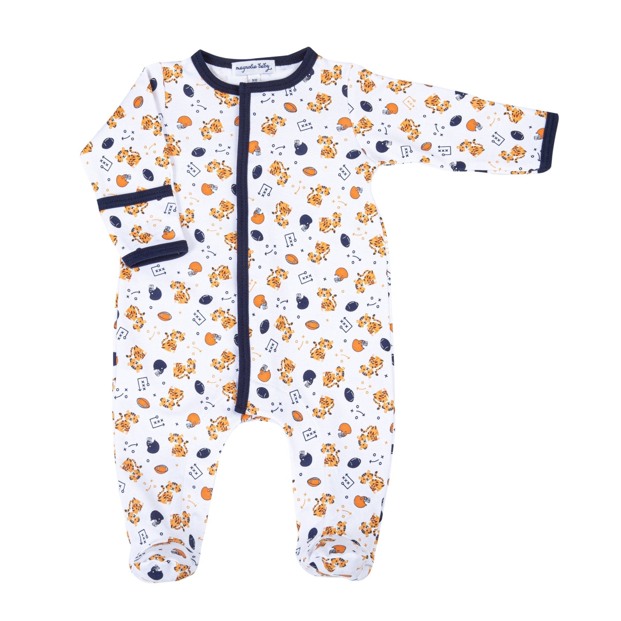 Tiger Pride Print Footie - Navy Orange - Magnolia BabyFootie