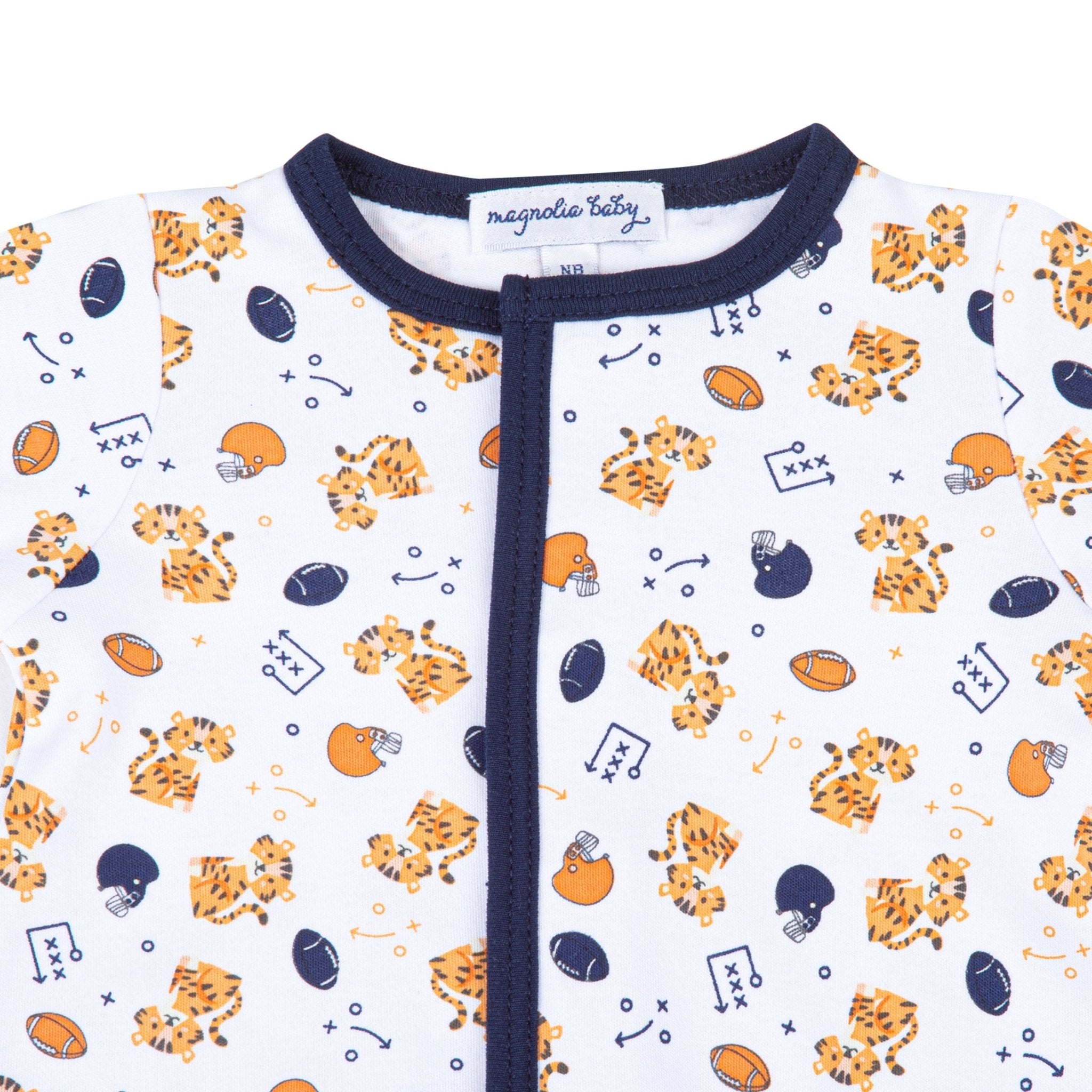 Tiger Pride Print Footie - Navy Orange - Magnolia BabyFootie