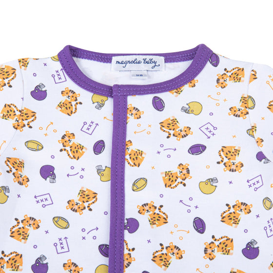 Tiger Pride Print Footie - Purple Gold - Magnolia BabyFootie