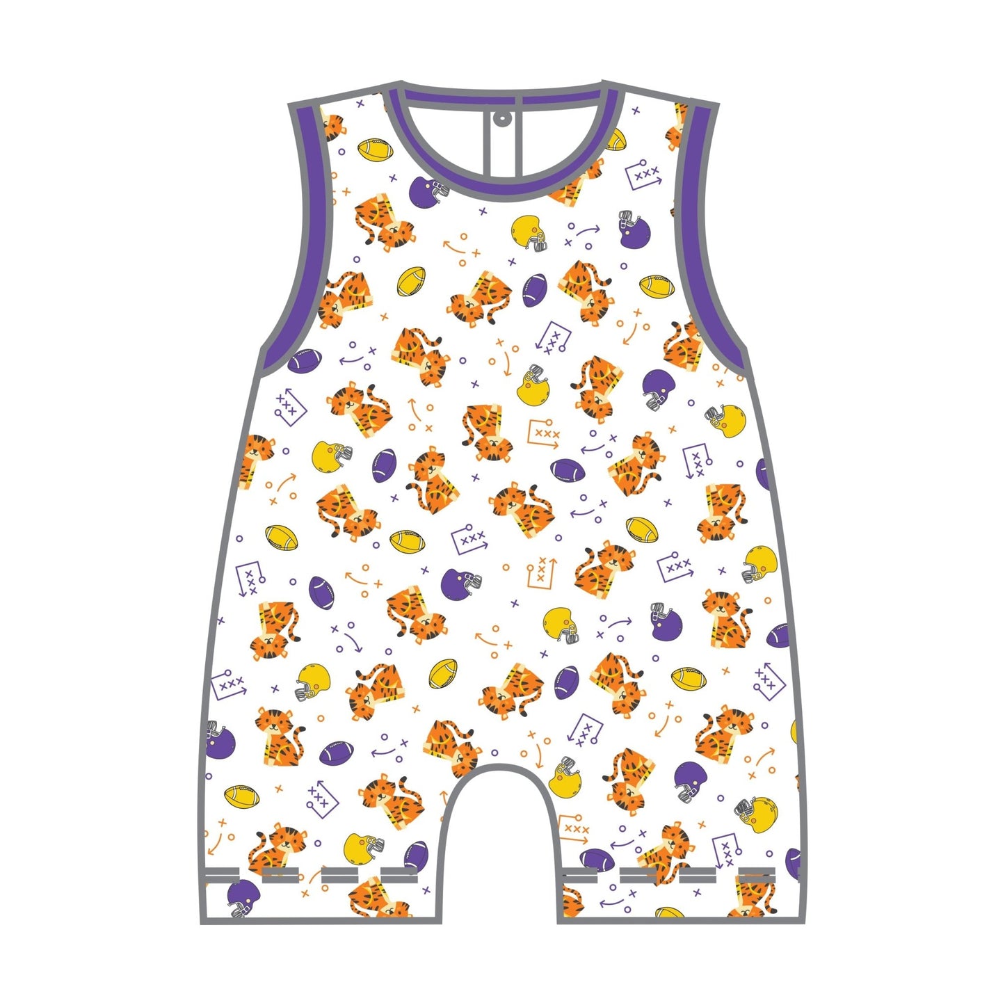 Tiger Pride Print Short Playsuit - Purple Gold - Magnolia BabyShort Playsuit