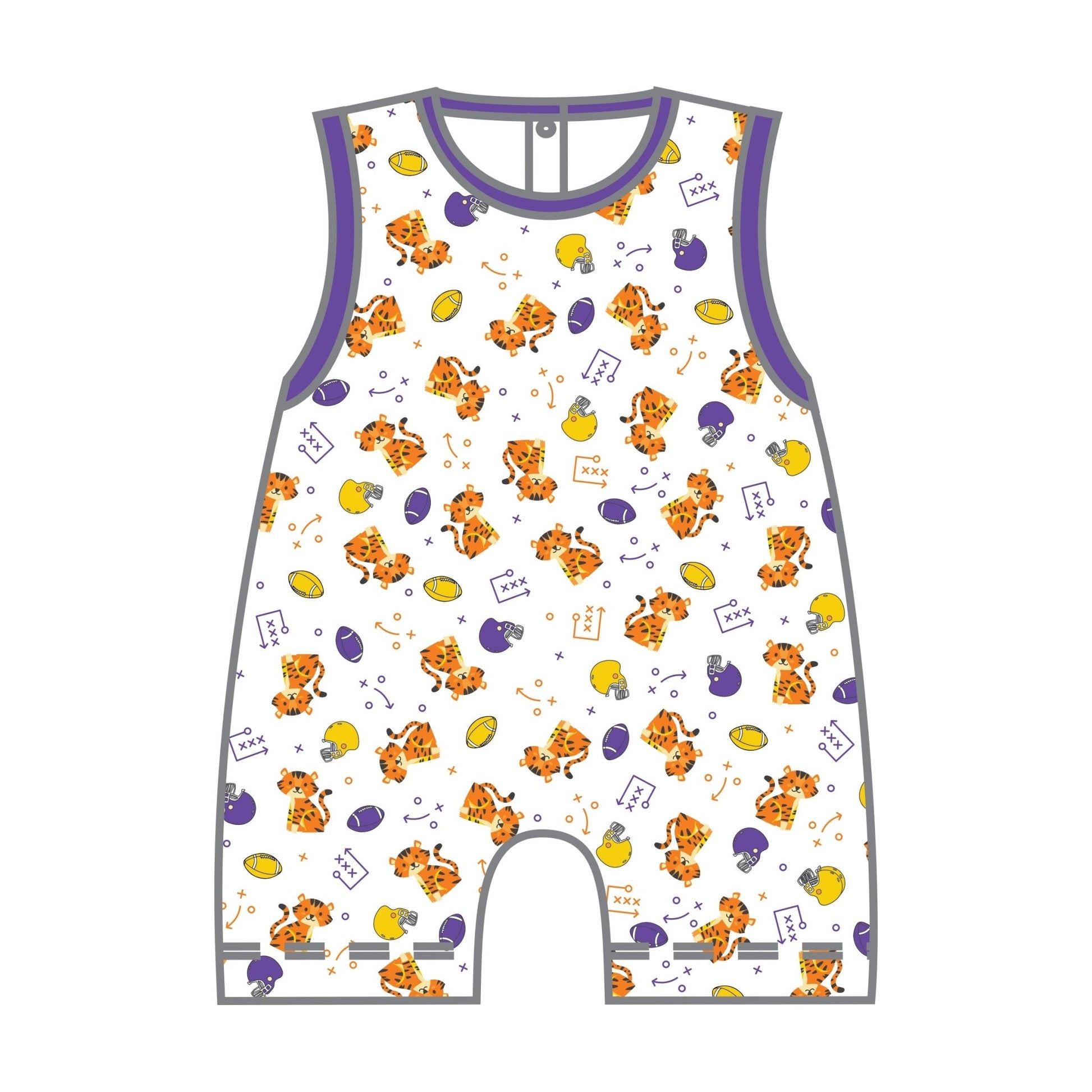 Tiger Pride Print Short Playsuit - Purple Gold - Magnolia BabyShort Playsuit