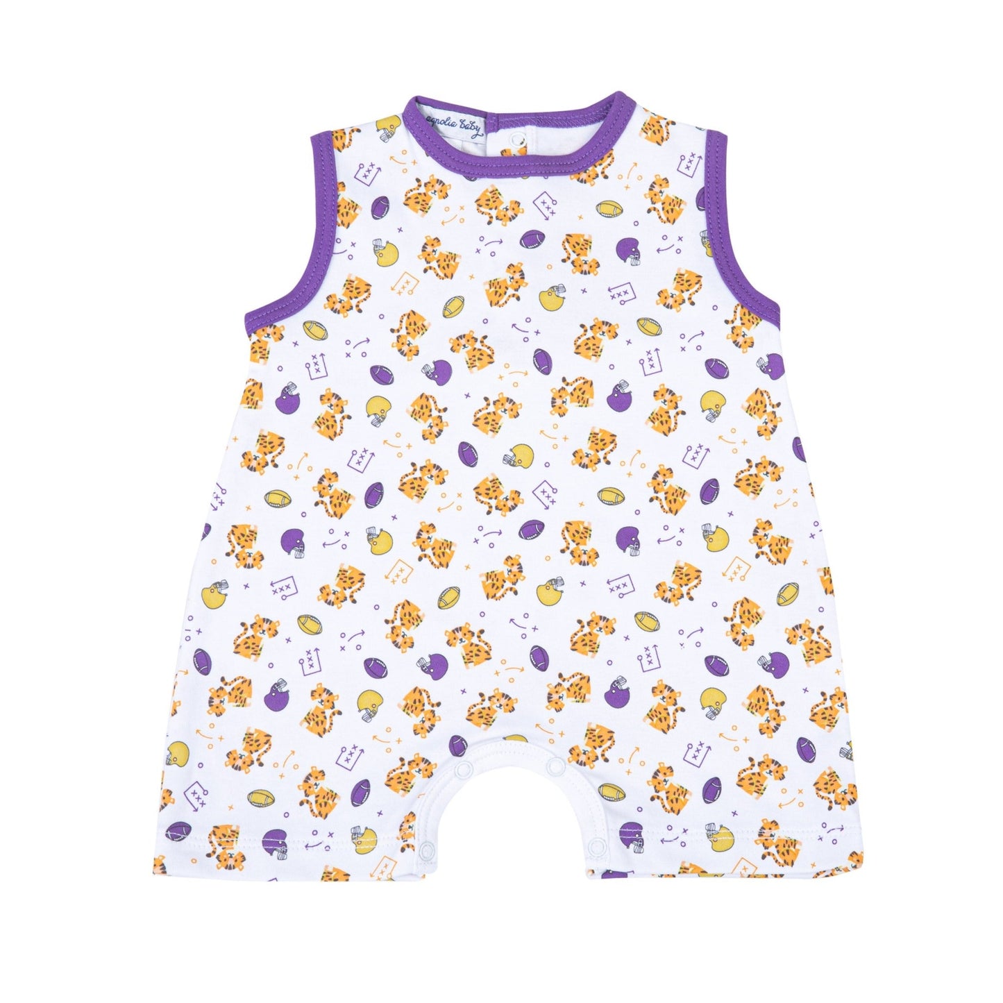Tiger Pride Print Short Playsuit - Purple Gold - Magnolia BabyShort Playsuit