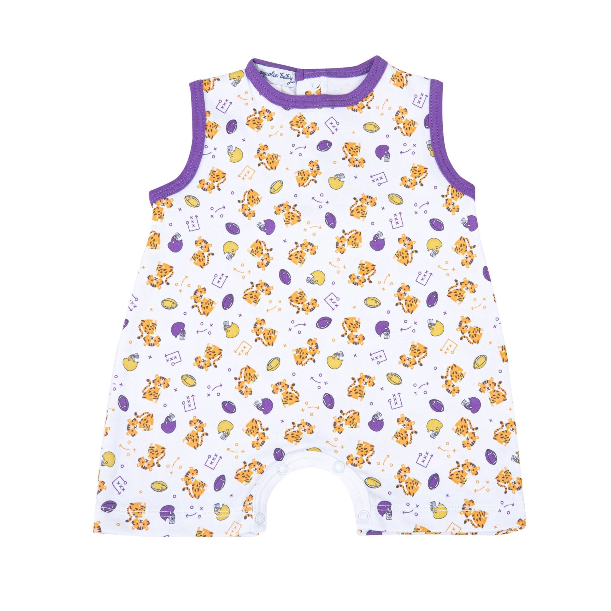 Tiger Pride Print Short Playsuit - Purple Gold - Magnolia BabyShort Playsuit