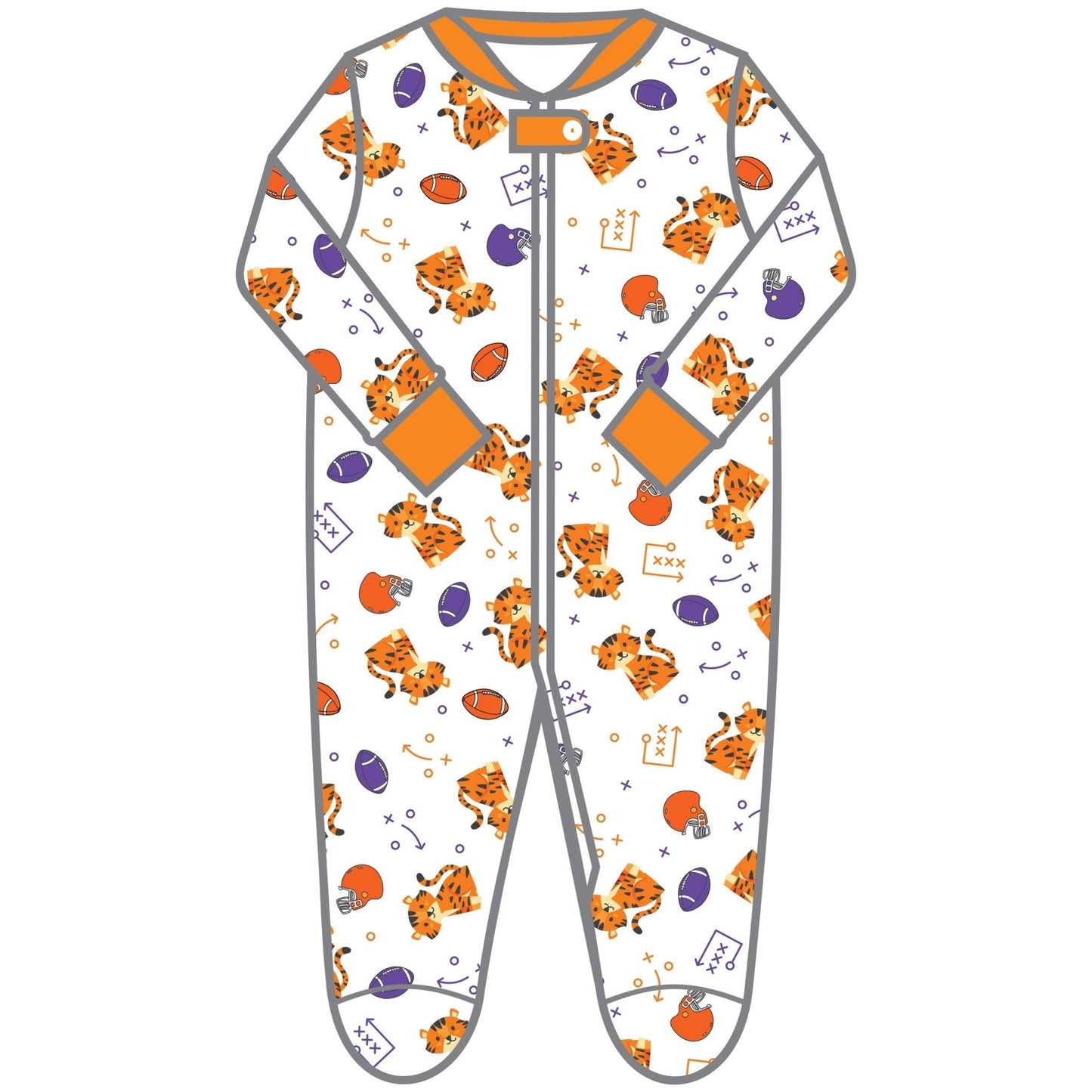 Tiger Pride Print Zip Footie - Orange Purple - Magnolia BabyFootie