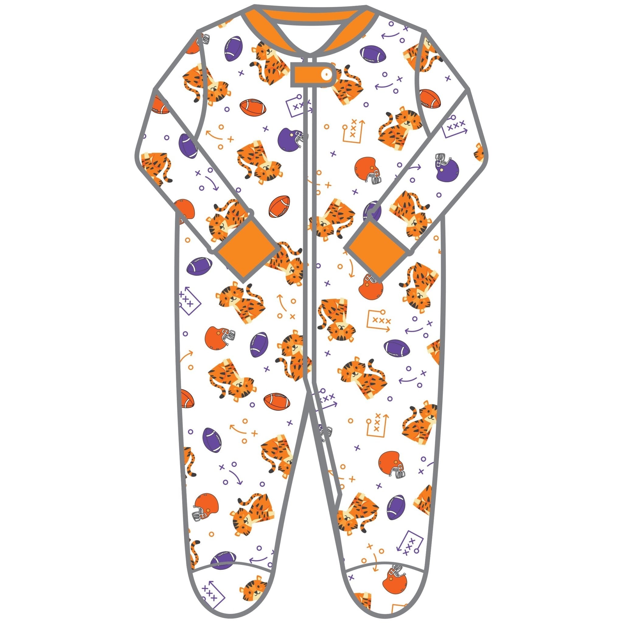 Tiger Pride Print Zip Footie - Orange Purple - Magnolia BabyFootie