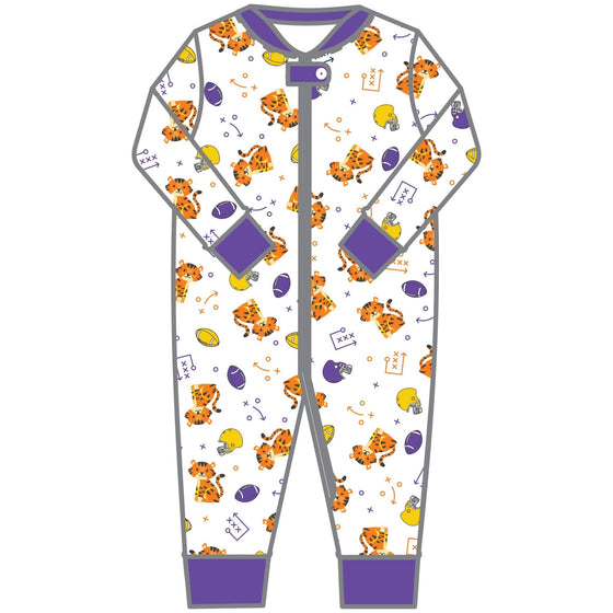 Tiger Pride Zip Pajamas - Purple Gold - Magnolia BabyZipper Pajamas