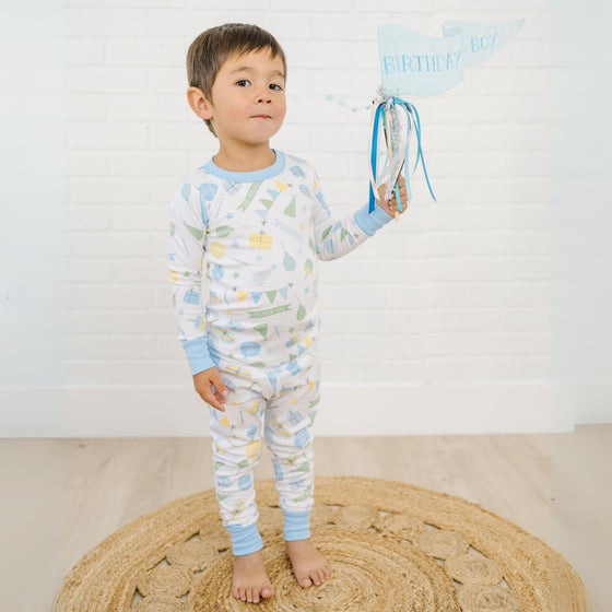 Time to Celebrate Long Pajamas - Blue - Magnolia BabyLong Pajamas