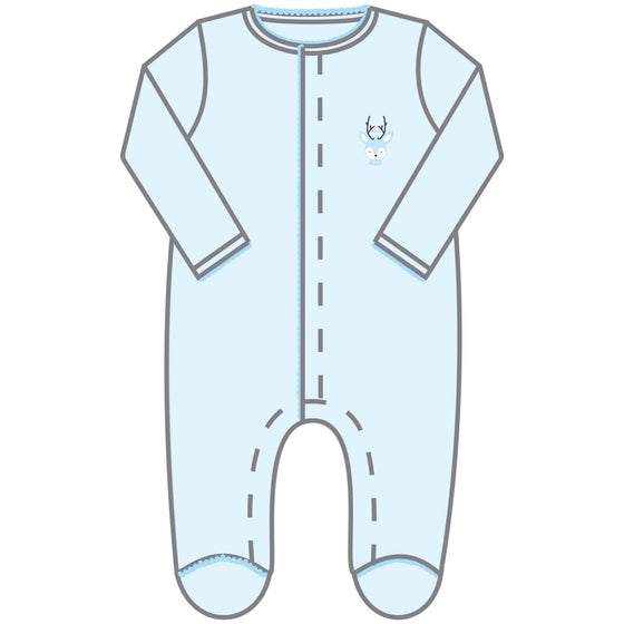 Tiny Buck Blue Embroidered Footie - Magnolia BabyFootie