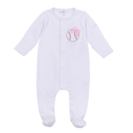 Tiny Slugger Applique Footie - Pink - Magnolia BabyFootie