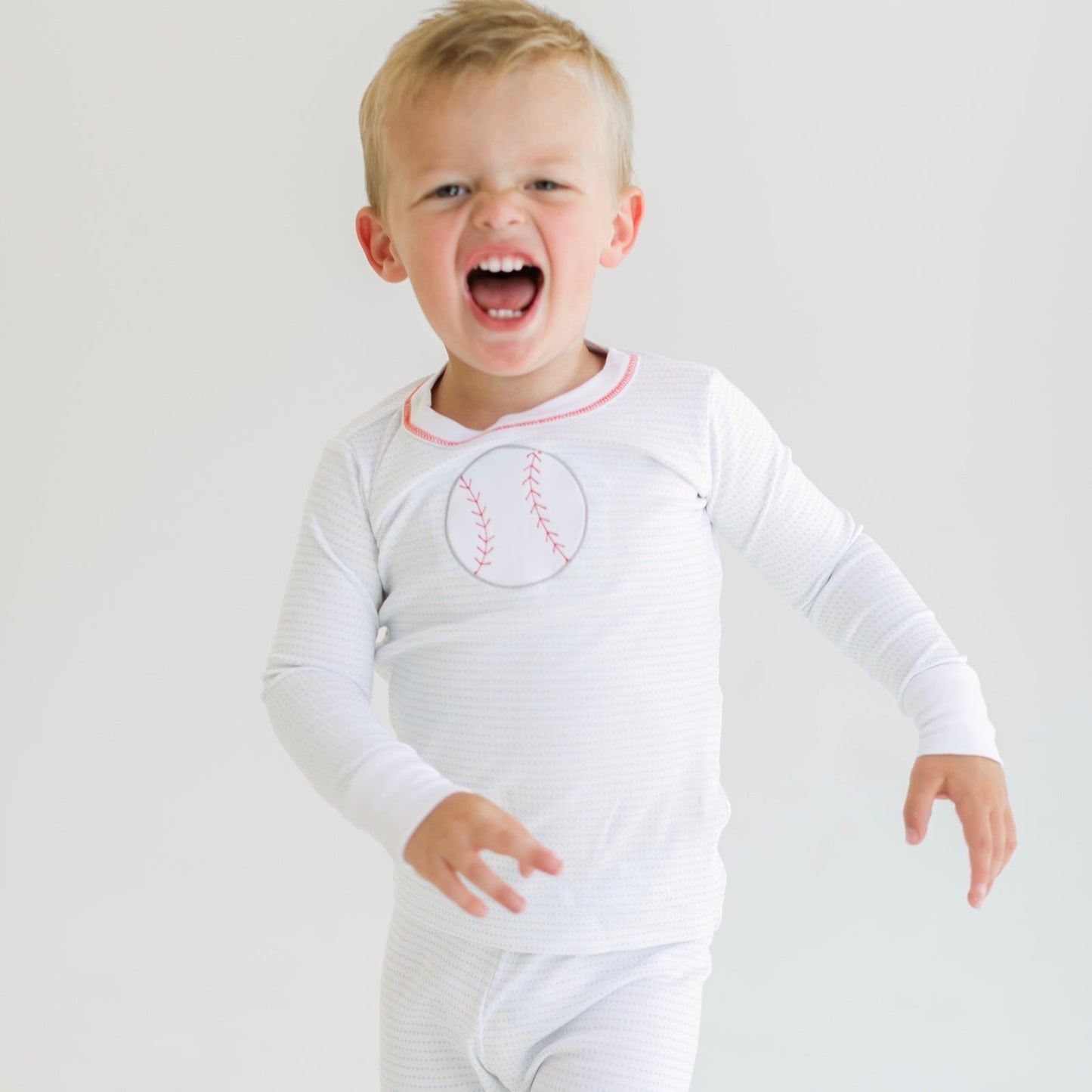 Tiny Slugger Applique Long Pajamas - Light Blue - Magnolia BabyLong Pajamas