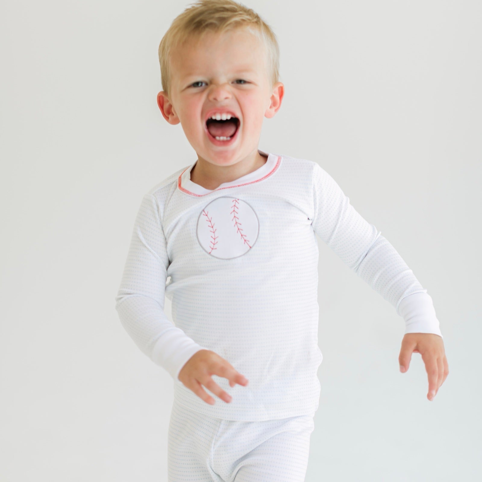 Tiny Slugger Applique Long Pajamas - Light Blue - Magnolia BabyLong Pajamas
