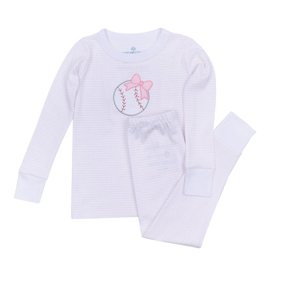 Tiny Slugger Applique Long Pajamas - Pink - Magnolia BabyLong Pajamas