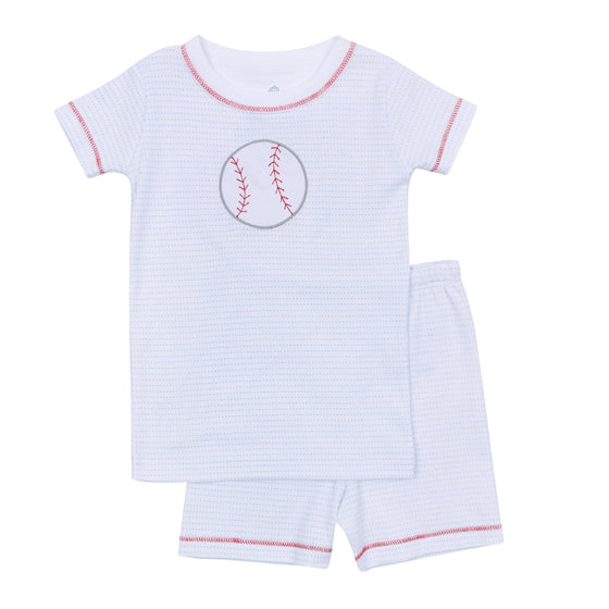 Tiny Slugger Applique Short Pajamas - Light Blue - Magnolia BabyShort Pajamas