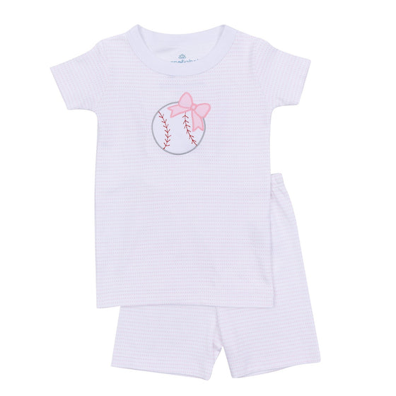 Tiny Slugger Applique Short Pajamas - Pink - Magnolia BabyShort Pajamas