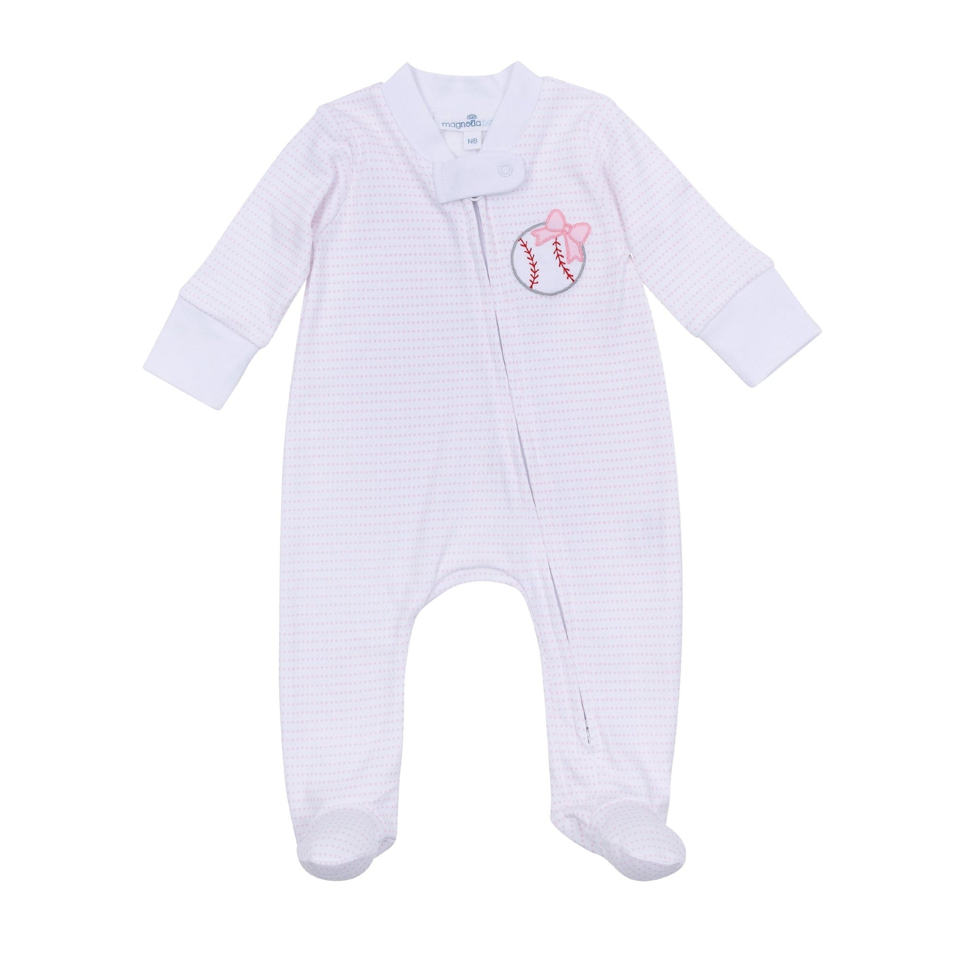 Tiny Slugger Applique Zip Footie - Pink - Magnolia BabyFootie