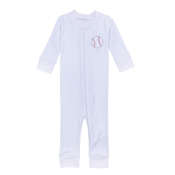 Tiny Slugger Applique Zip Pajamas - Light Blue - Magnolia BabyZipper Pajamas