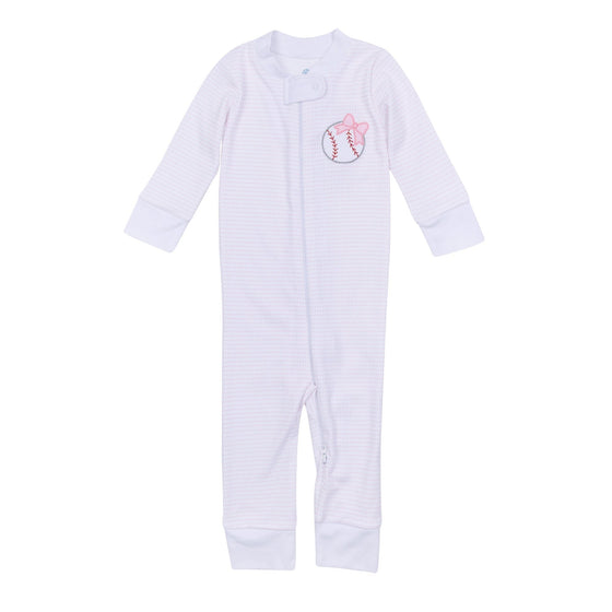 Tiny Slugger Applique Zip Pajamas - Pink - Magnolia BabyZipper Pajamas