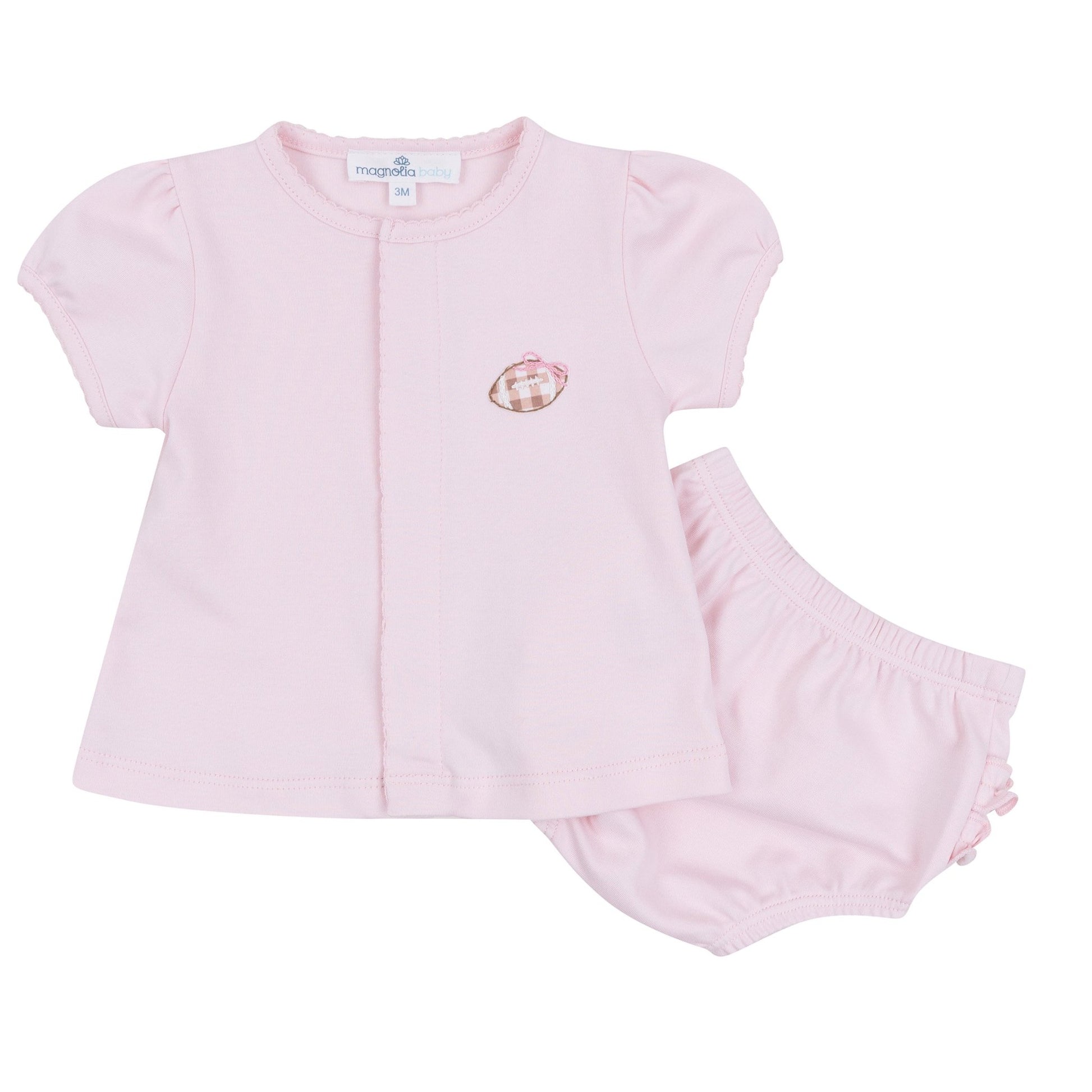 Magnolia Baby_Tiny Tailgater Hand-Embroidered Ruffle Diaper Cover Set - Pink_1