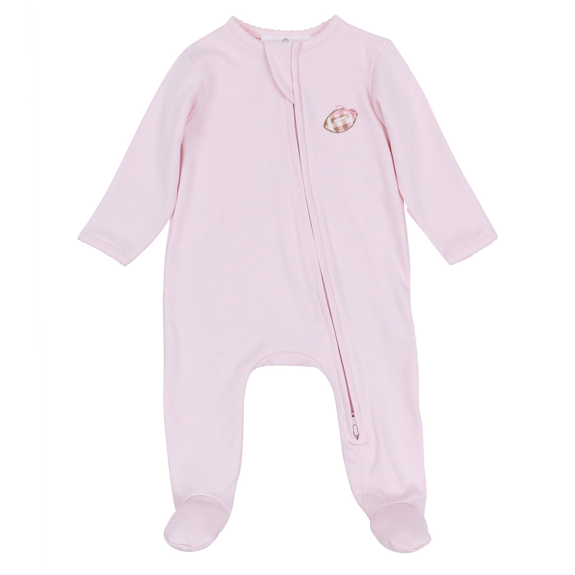 Magnolia Baby_Tiny Tailgater Hand-Embroidered Zip Footie - Pink_1
