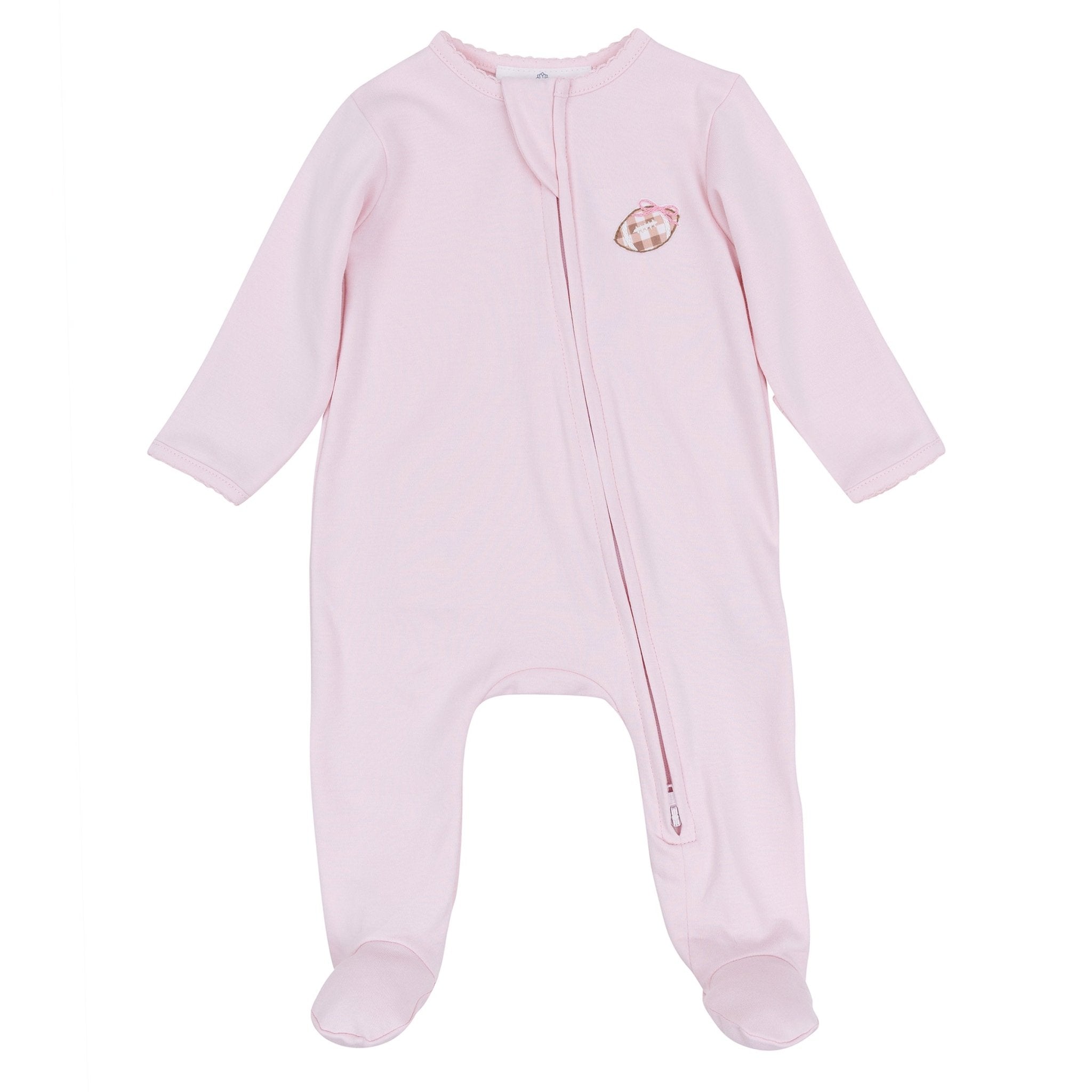 Magnolia Baby_Tiny Tailgater Hand-Embroidered Zip Footie - Pink_1