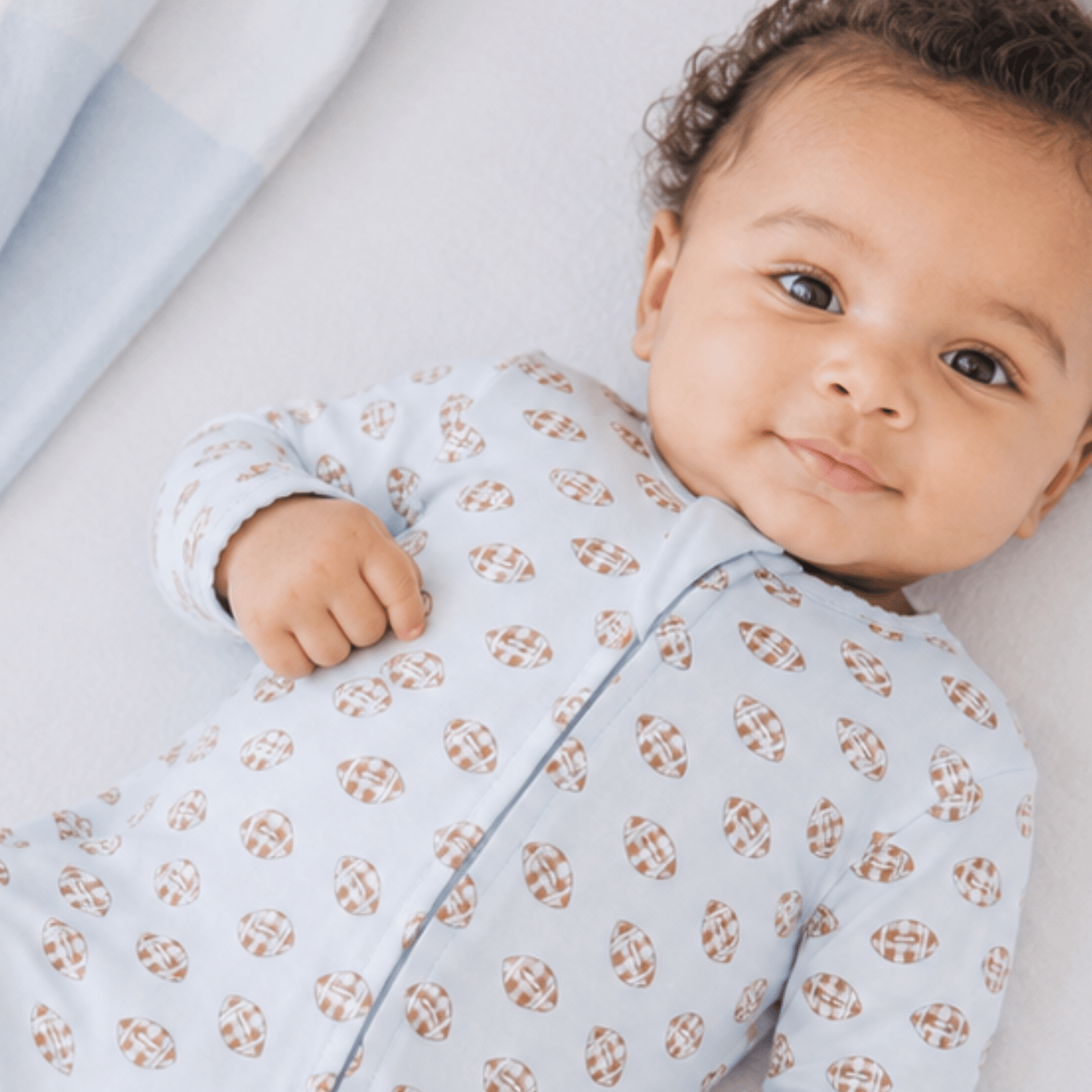 Magnolia Baby_Tiny Tailgater Print Zip Footie - Light Blue_1