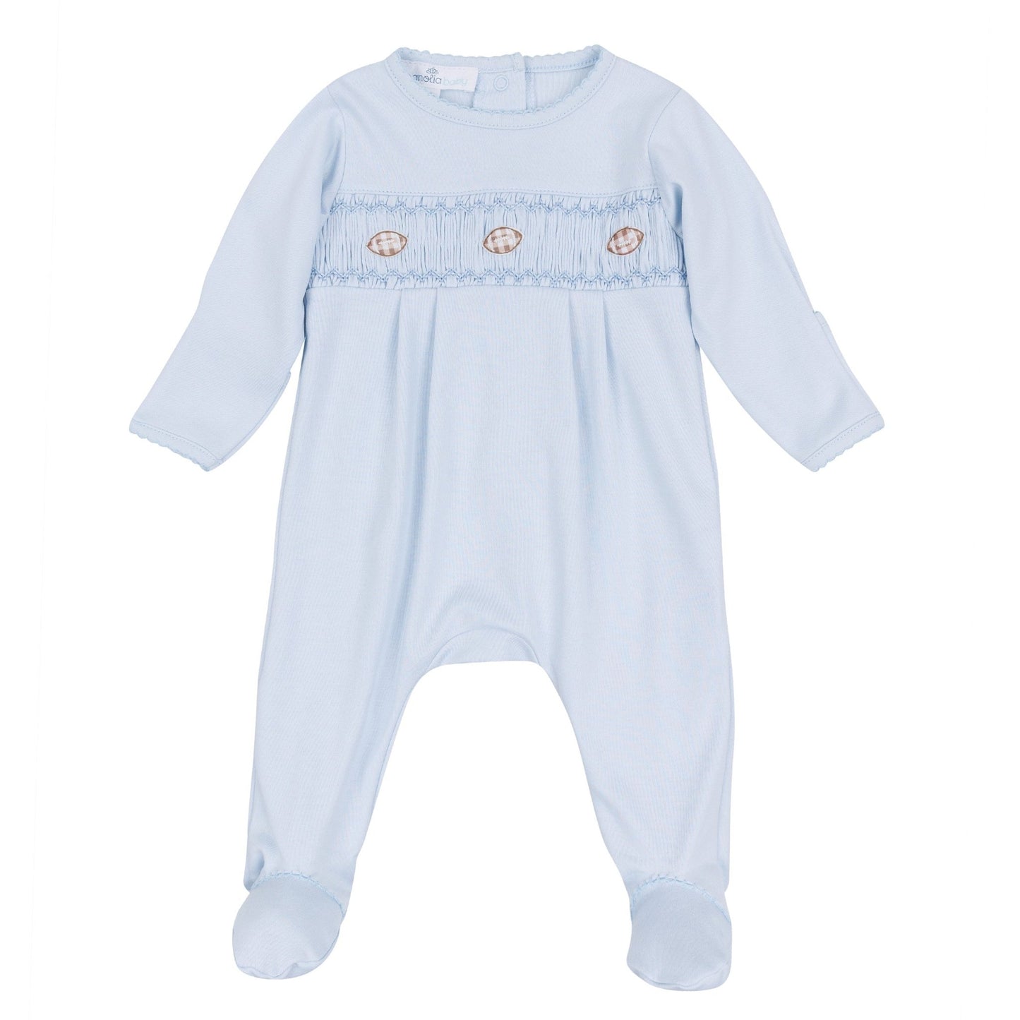 Magnolia Baby_Tiny Tailgater Smocked Footie - Light Blue_1