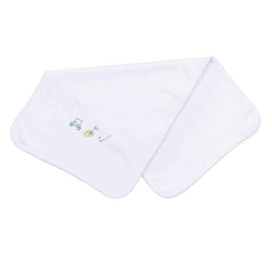 Tiny Tee Time Embroidered Burp Cloth - Light Blue - Magnolia BabyBurp Cloth