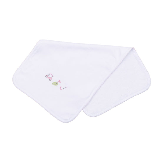 Tiny Tee Time Embroidered Burp Cloth - Pink - Magnolia BabyBurp Cloth