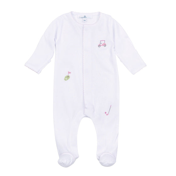 Tiny Tee Time Embroidered Footie - Pink - Magnolia BabyFootie