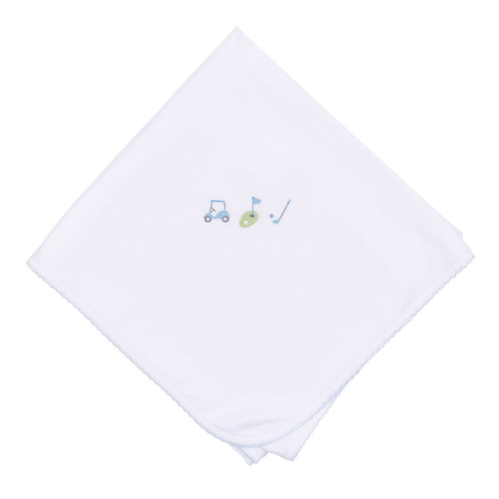 Tiny Tee Time Embroidered Receiving Blanket - Light Blue - Magnolia BabyReceiving Blanket