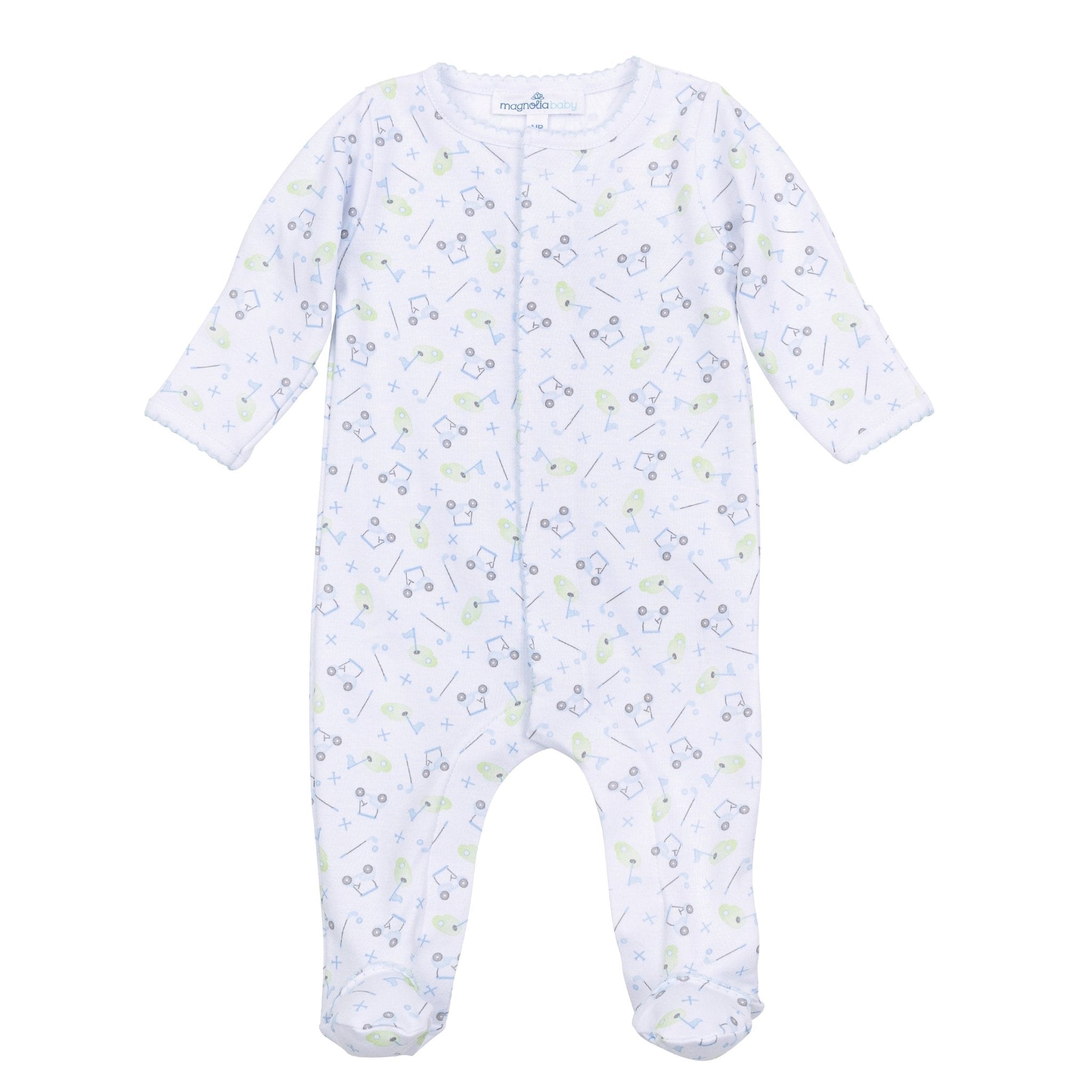 Tiny Tee Time Print Footie - Light Blue - Magnolia BabyFootie