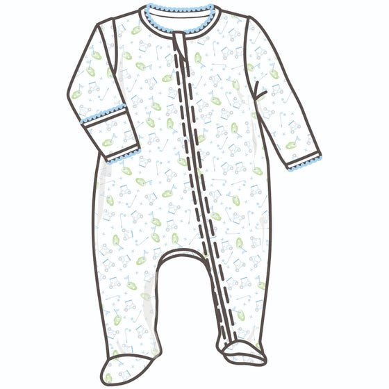 Tiny Tee Time Print Zip Footie - Light Blue - Magnolia BabyFootie