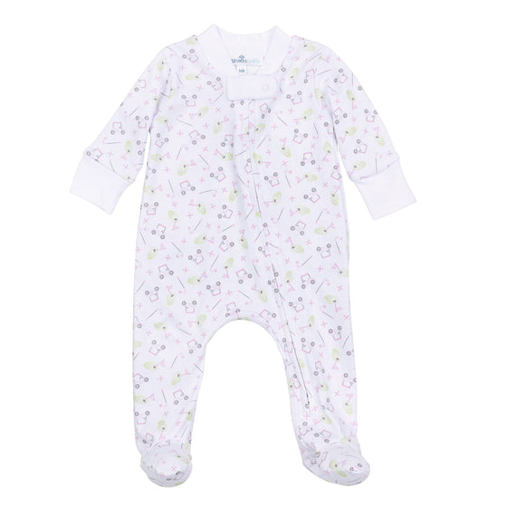 Tiny Tee Time Print Zip Footie - Pink - Magnolia BabyFootie