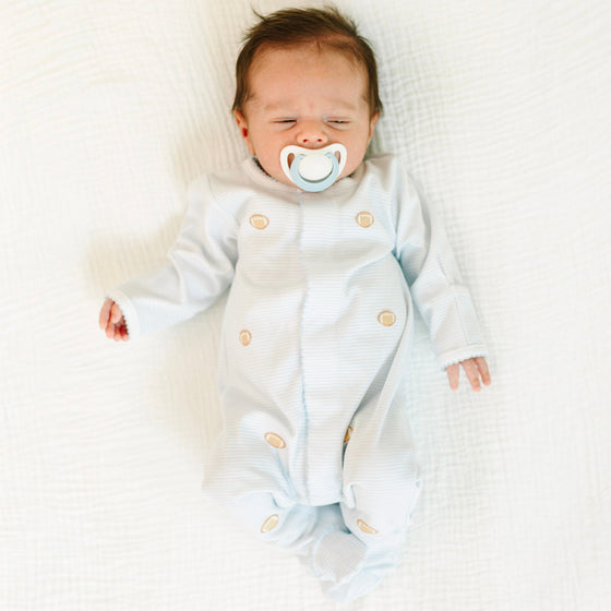 Touchdown Cutie Embroidered Footie - Light Blue - Magnolia BabyFootie
