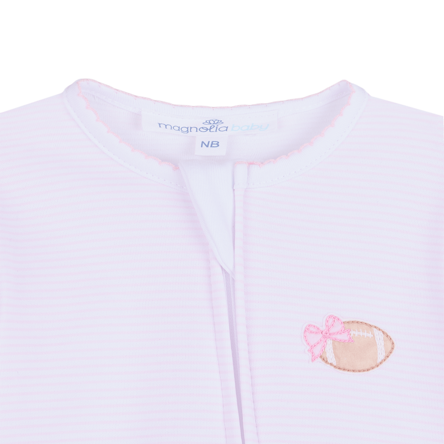 Touchdown Cutie Embroidered Ruffle Zip Footie - Pink - Magnolia BabyFootie