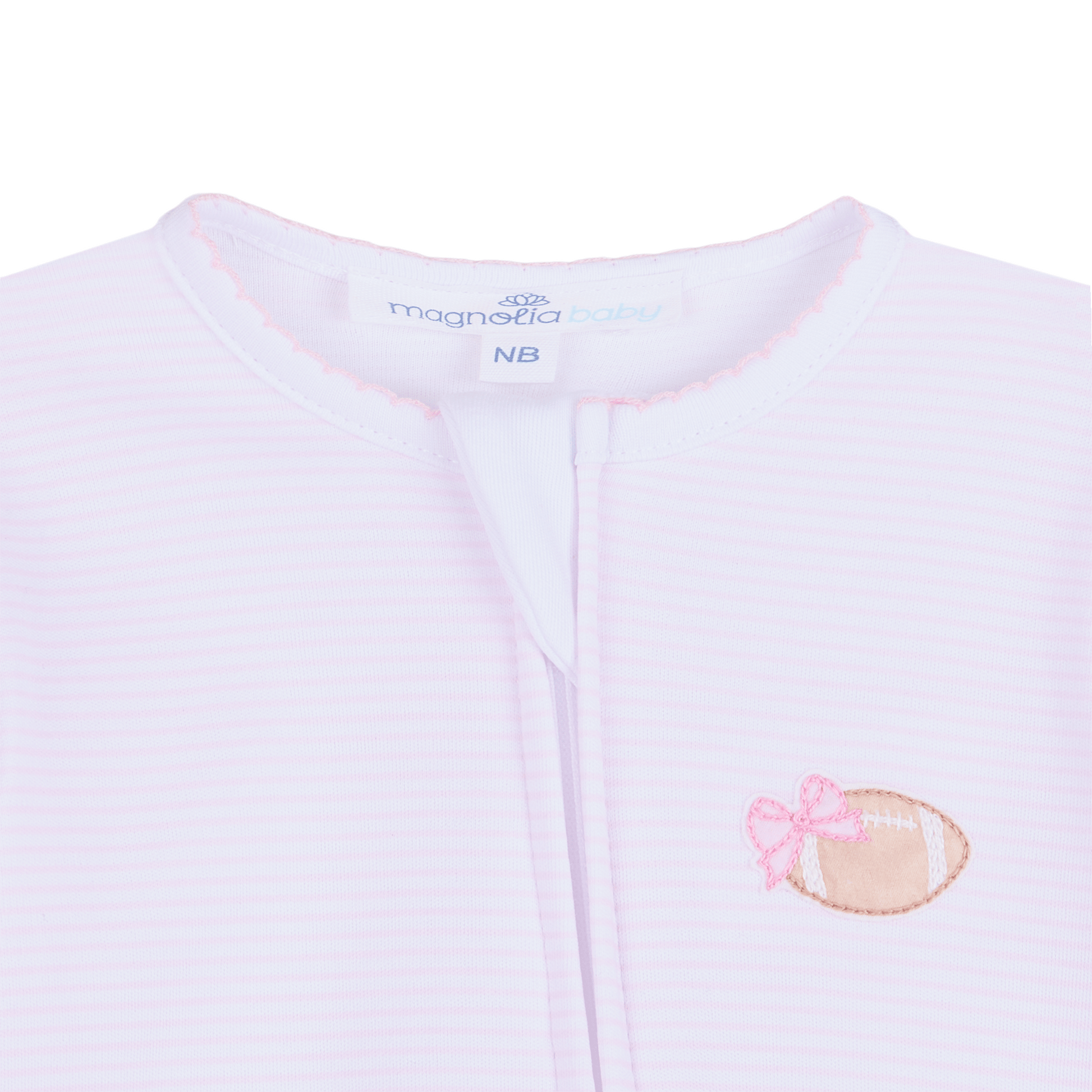Touchdown Cutie Embroidered Ruffle Zip Footie - Pink - Magnolia BabyFootie