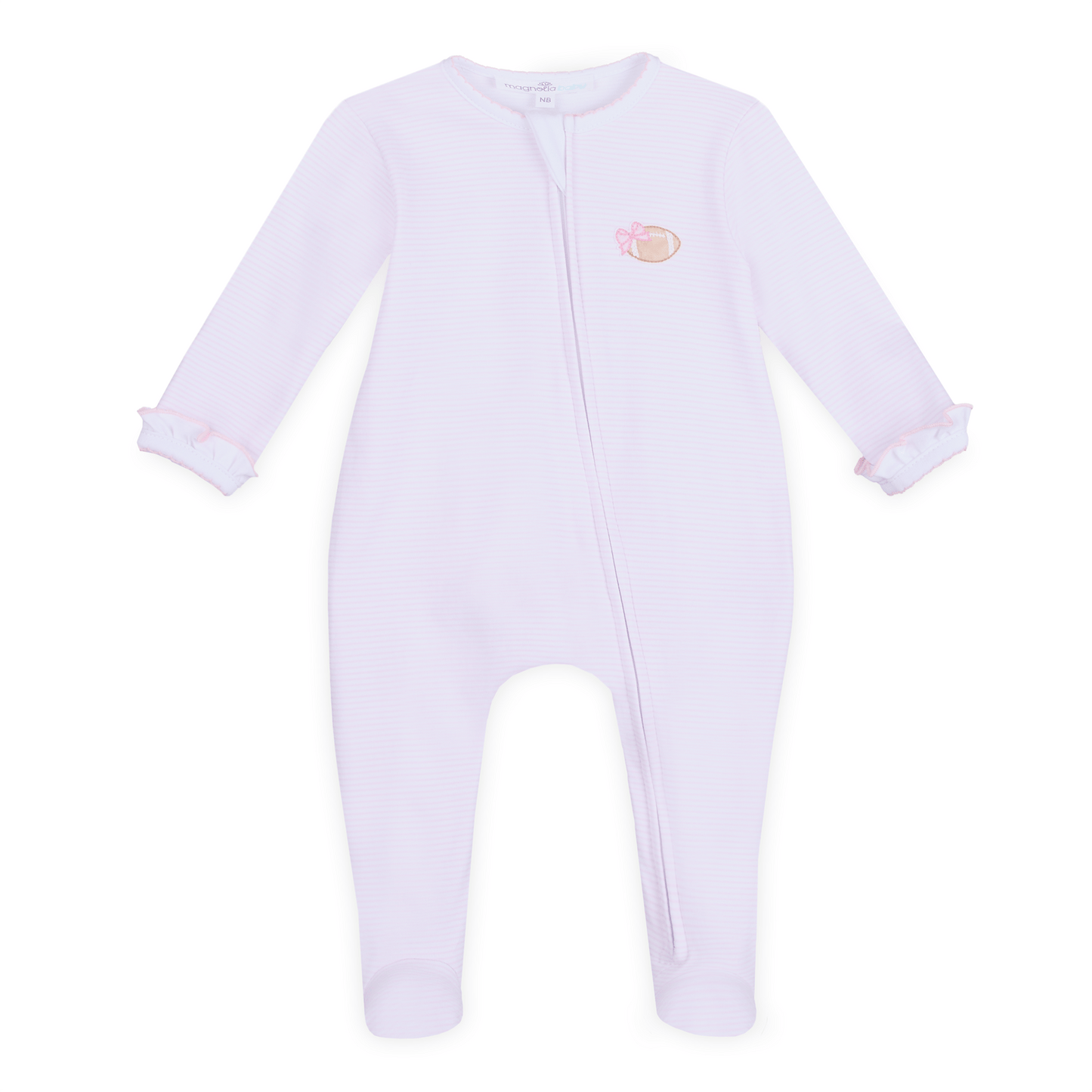Touchdown Cutie Embroidered Ruffle Zip Footie - Pink - Magnolia BabyFootie