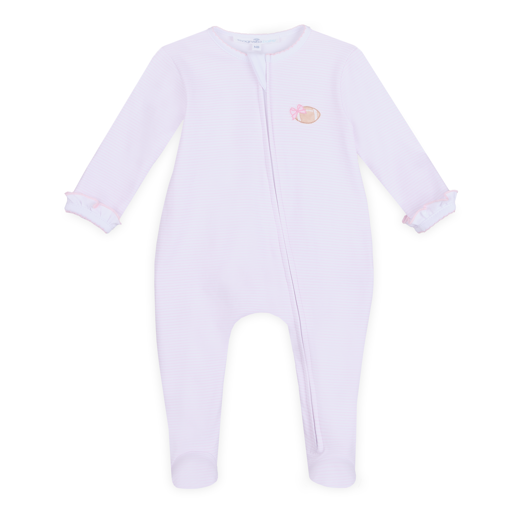 Touchdown Cutie Embroidered Ruffle Zip Footie - Pink - Magnolia BabyFootie
