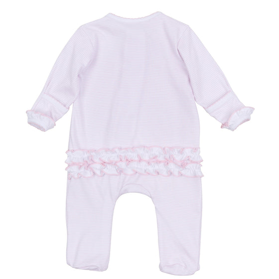 Touchdown Cutie Embroidered Ruffle Zip Footie - Pink - Magnolia BabyFootie