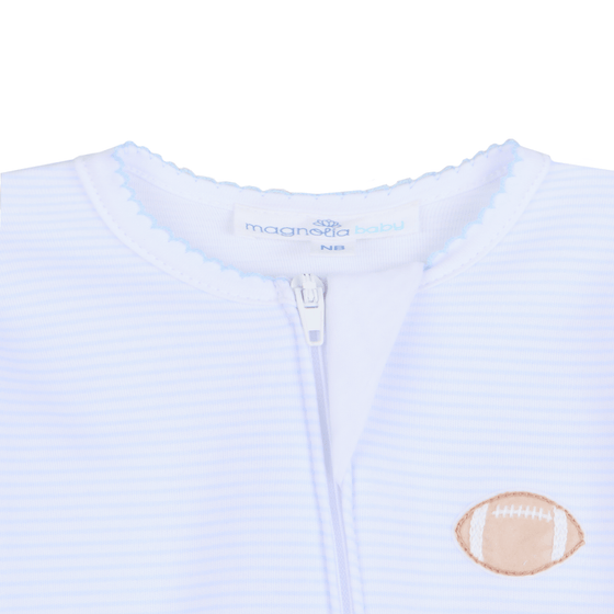 Touchdown Cutie Embroidered Zip Footie - Light Blue - Magnolia BabyFootie