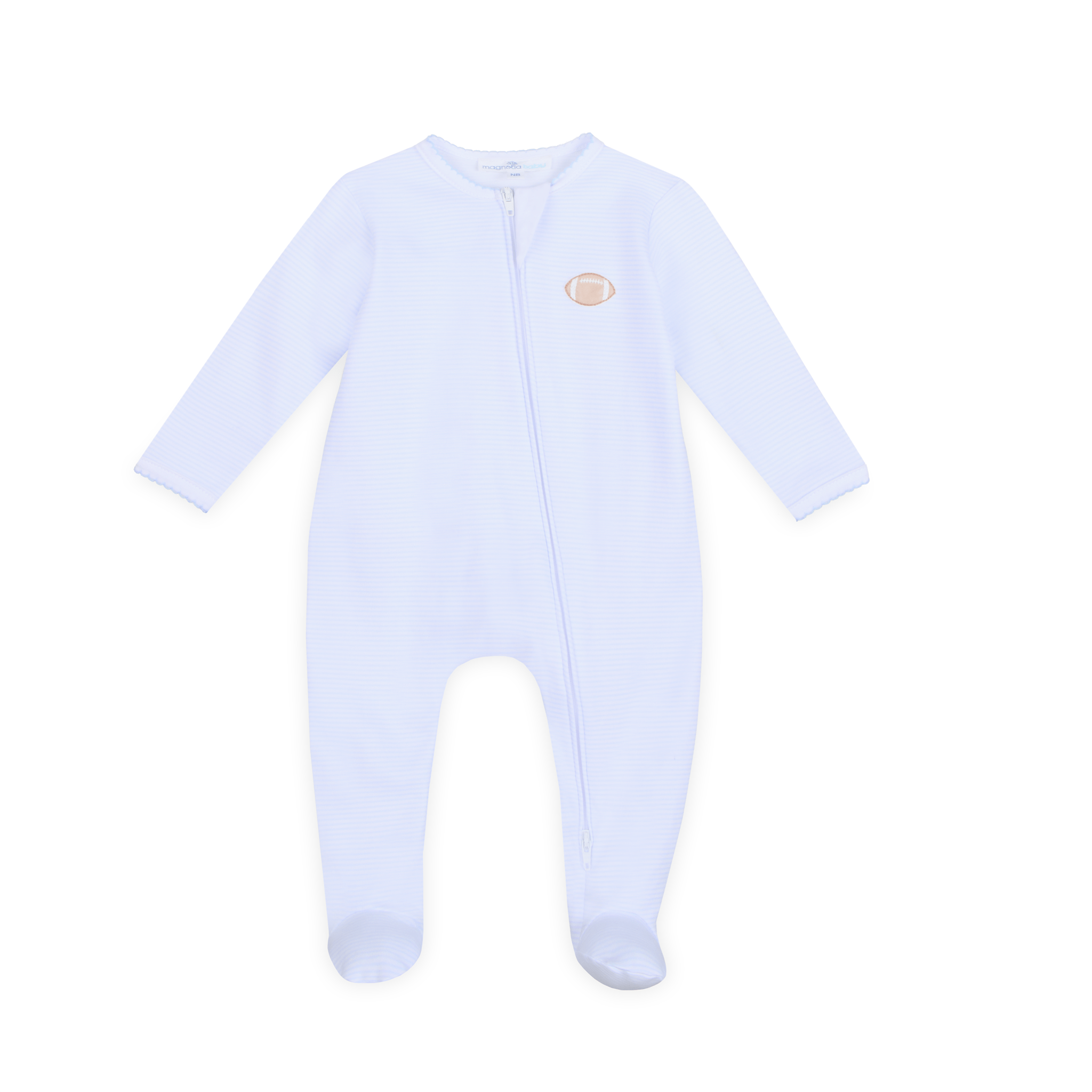 Touchdown Cutie Embroidered Zip Footie - Light Blue - Magnolia BabyFootie