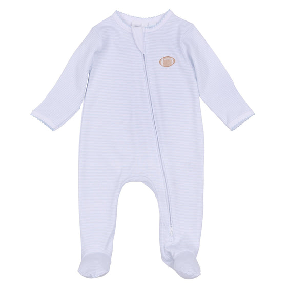 Touchdown Cutie Embroidered Zip Footie - Light Blue - Magnolia BabyFootie