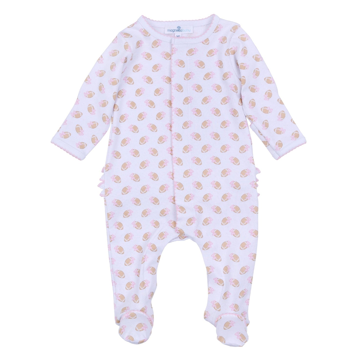 Touchdown Cutie Print Ruffle Footie - Pink - Magnolia BabyFootie