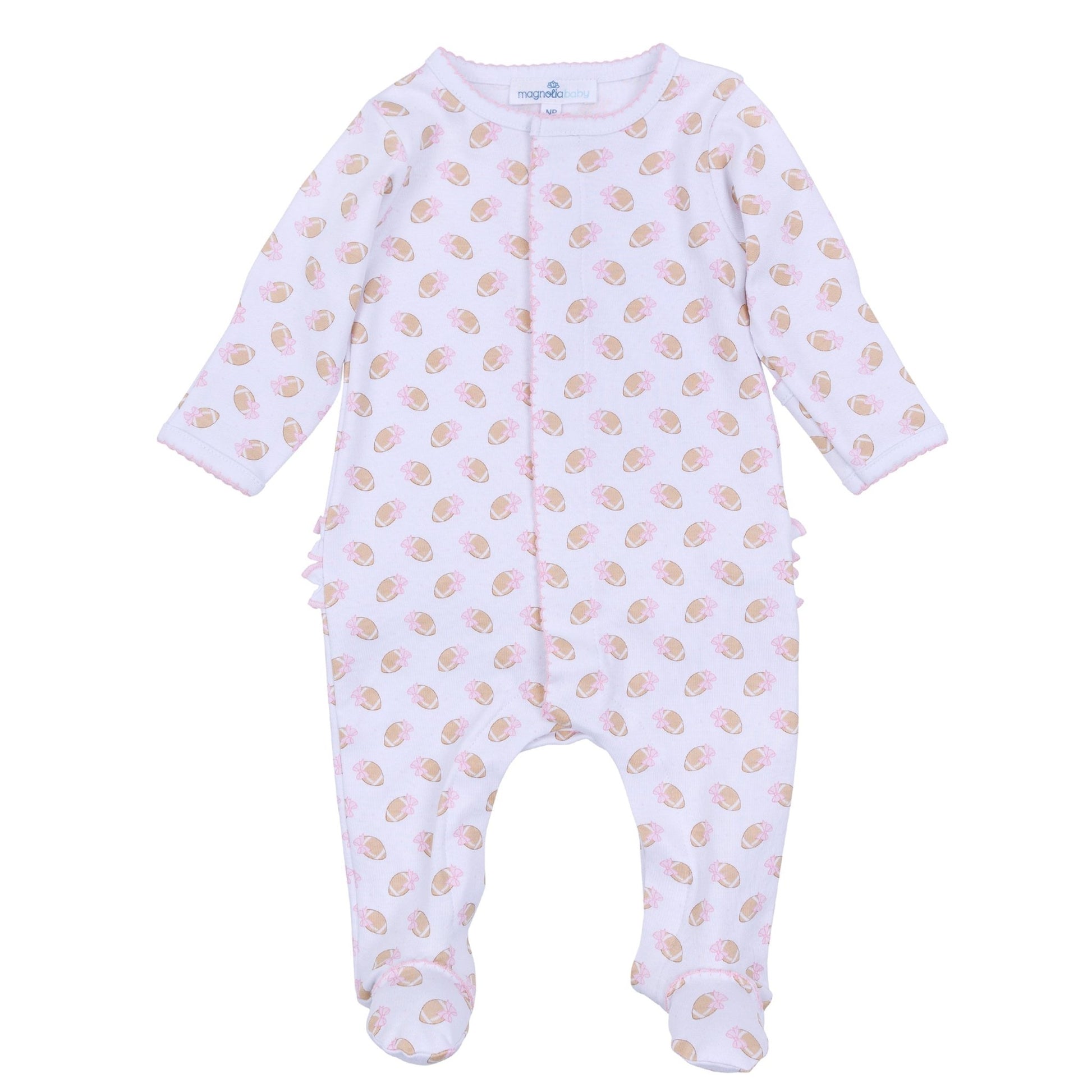 Touchdown Cutie Print Ruffle Footie - Pink - Magnolia BabyFootie