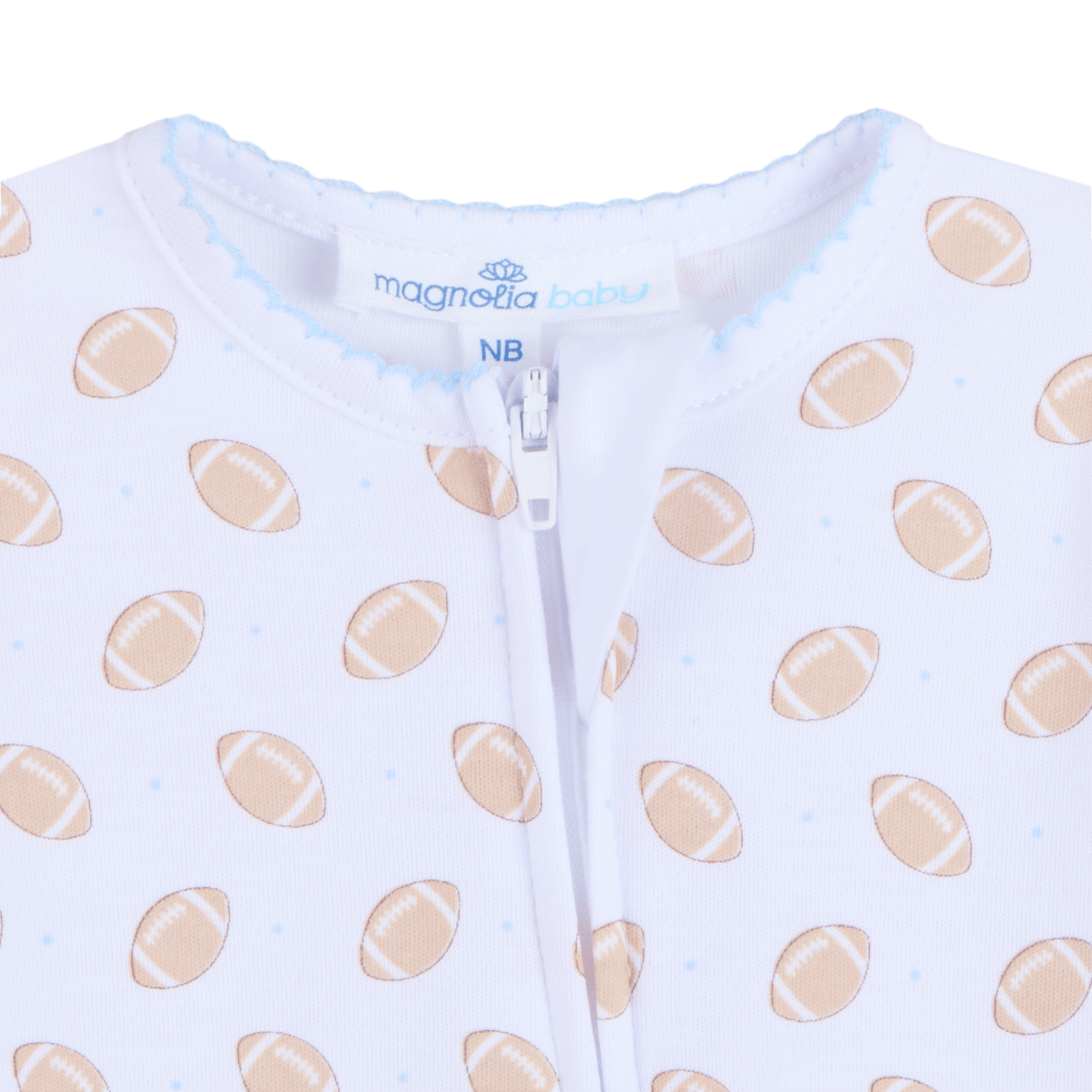 Touchdown Cutie Print Zip Footie - Light Blue - Magnolia BabyFootie