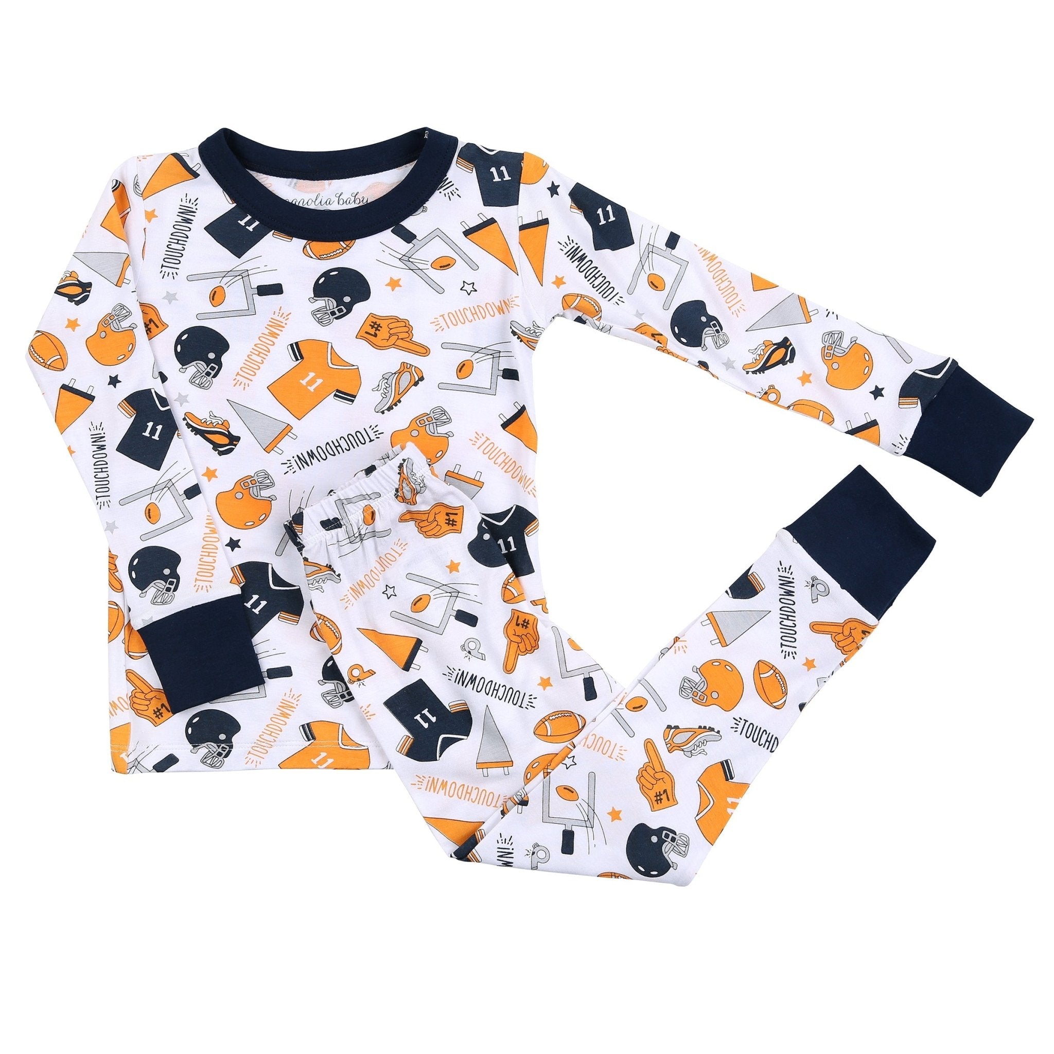 Touchdown Navy-Orange Long Pajamas - Magnolia BabyLong Pajamas
