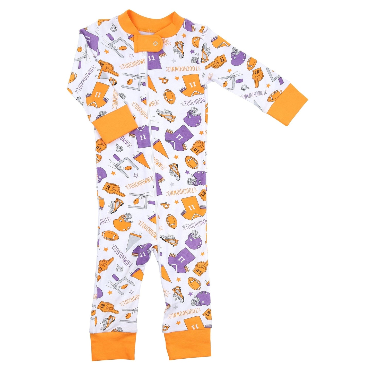 Touchdown Orange-Purple Zipper Pajamas - Magnolia BabyZipper Pajamas