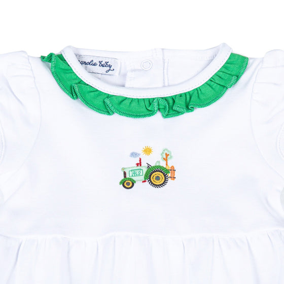 Tractor Time Embroidered Girl Bubble - Magnolia BabyBubble